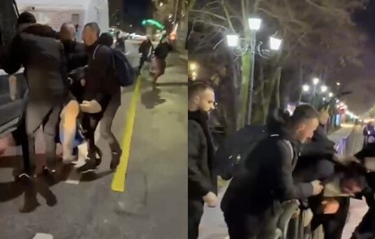 VIDEO/ Momenti kur policia tërheq protestuesin në rrugë