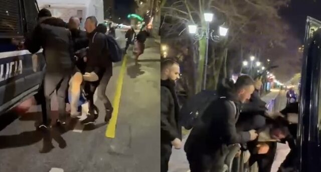 VIDEO/ Momenti kur policia tërheq protestuesin në rrugë