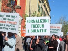 Blegtorët në protestë para Ministrisë së Bujqësisë