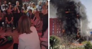 Zv/Kryeministrja Kociu me banoret e pallatit qe u dogj nga flaket