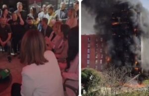 Zv/Kryeministrja Kociu me banoret e pallatit qe u dogj nga flaket