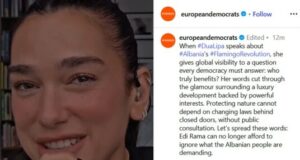 European Democrats: Deklarata e Dua Lipës për “Flamingo Revolution” i dha jehonë ndërkombëtare kauzës për mbrojtjen e mjedisit në Shqipëri